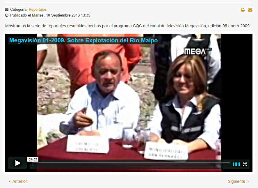 Megavisión 01-2009. Sobre Explotación del Rio Maipo