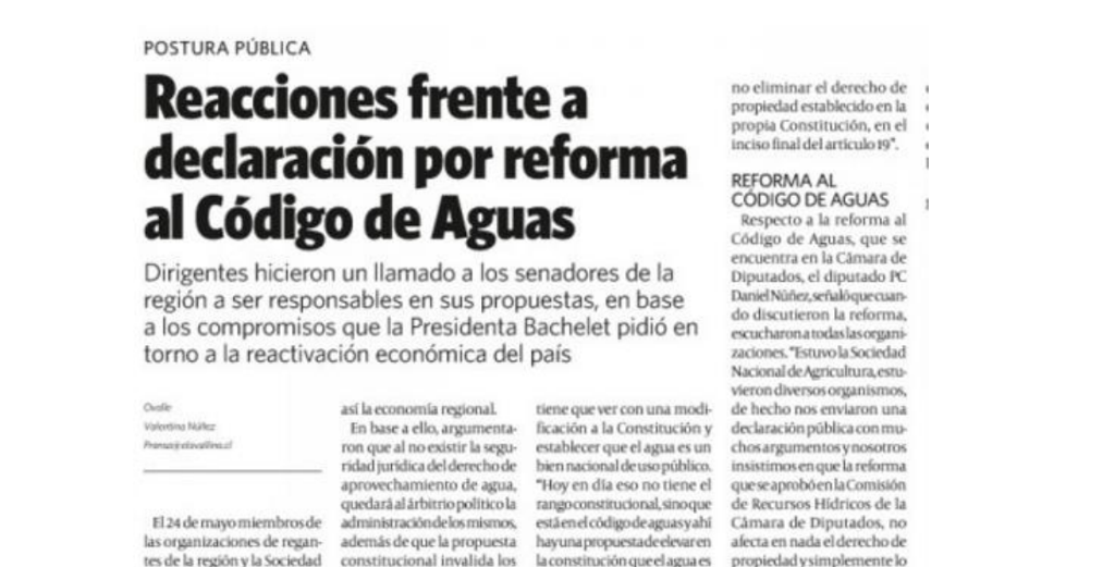 Cambios referentes a los derechos de aguas. Reacciones.